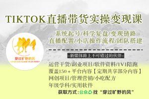 TikTok直播带货实操变现课：系统起号、科学复盘、变现链路、直播配置、小店操作流程、团队搭建等。