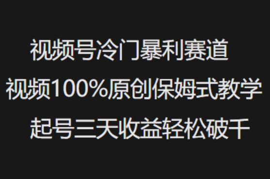 视频号冷门暴利赛道视频100%原创保姆式教学起号三天收益轻松破千插图 视频号冷门暴利赛道视频100%原创保姆式教学起号三天收益轻松破千