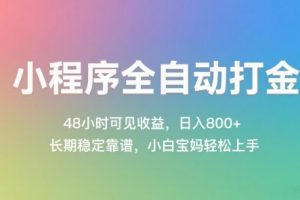 小程序全自动打金，48小时可见收益，日入几张，长期稳定靠谱，简单易上手【揭秘】