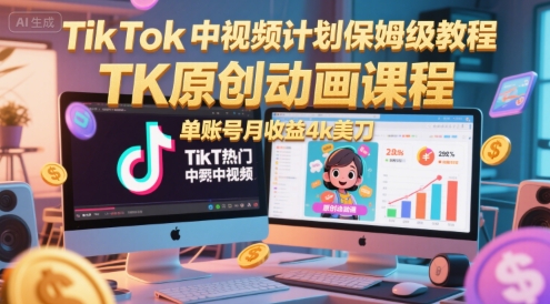 TikTok中视频计划保姆级教程,TK原创动画课程,单账号月收益4k美刀插图 TikTok中视频计划保姆级教程,TK原创动画课程,单账号月收益4k美刀