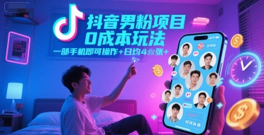 抖音男粉项目0成本玩法,一部手机即可操作,日均4张+,时间自由插图 抖音男粉项目0成本玩法,一部手机即可操作,日均4张+,时间自由