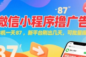 微信小程序看广告，单机一天87，新平台刚出几天，可批量操作，日入5张