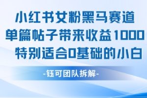小红书女粉黑马赛道单篇帖子带来收益1k+，特别适合0基础的小白