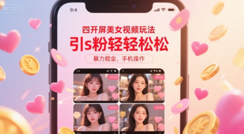 四开屏美女视频玩法,引s粉轻轻松松,暴力掘金,手机操作【揭秘】插图 四开屏美女视频玩法,引s粉轻轻松松,暴力掘金,手机操作【揭秘】