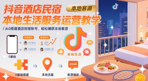 抖音酒店民宿本地生活服务运营教学,从0搭建酒店民宿账号,轻松捕获本地客源插图 抖音酒店民宿本地生活服务运营教学,从0搭建酒店民宿账号,轻松捕获本地客源