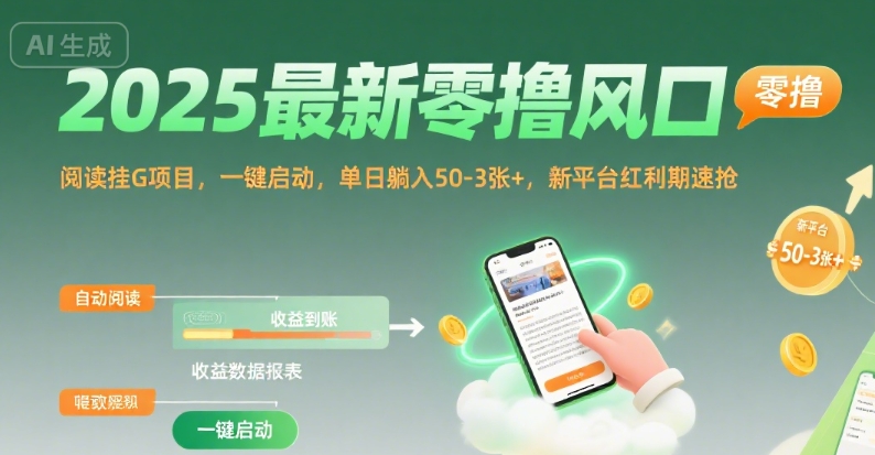 2025最新零撸风口,阅读挂G项目,一键启动,单日躺入 50-3张+,新平台红利期速抢【揭秘】插图 2025最新零撸风口,阅读挂G项目,一键启动,单日躺入 50-3张+,新平台红利期速抢【揭秘】