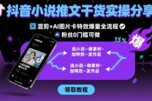 抖音小说推文干货实操分享，混剪+AI图片卡特效爆量全流程，0粉丝0门槛可做