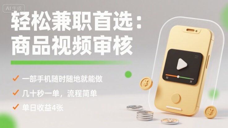 轻松兼职首选:商品视频审核,一部手机随时随地就能做,几十秒一单,流程简单,单日收益4张【揭秘】插图 轻松兼职首选:商品视频审核,一部手机随时随地就能做,几十秒一单,流程简单,单日收益4张【揭秘】