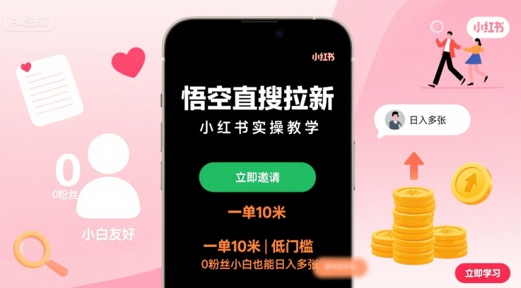 悟空直搜拉新小红书实操教学,一单10米,低门槛,0粉丝小白也能日入多张插图 悟空直搜拉新小红书实操教学,一单10米,低门槛,0粉丝小白也能日入多张