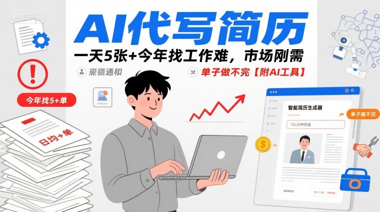 AI代写简历,一天5张+今年找工作难,市场刚需,单子做不完【附AI工具】插图 AI代写简历,一天5张+今年找工作难,市场刚需,单子做不完【附AI工具】