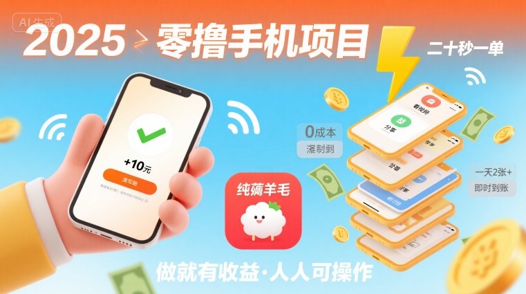 2025年零撸手机项目,二十秒一单,纯薅羊毛 一天2张+做就有【揭秘】插图 2025年零撸手机项目,二十秒一单,纯薅羊毛 一天2张+做就有【揭秘】