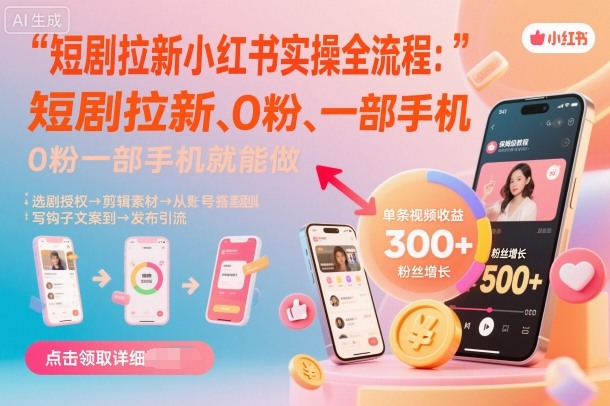 短剧拉新小红书实操全流程,0粉一部手机就可以做,详细教程插图 短剧拉新小红书实操全流程,0粉一部手机就可以做,详细教程