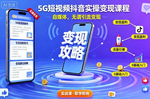 5G短视频抖音实操变现课程,自媒体,无谓引流变现插图 5G短视频抖音实操变现课程,自媒体,无谓引流变现