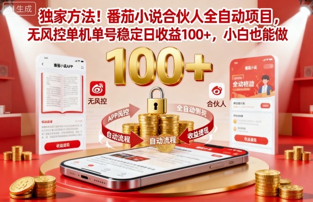 独家方法!番茄小说合伙人全自动挂G项目,无风控单机单号稳定日收益100+,小白也能做【揭秘】插图 独家方法!番茄小说合伙人全自动挂G项目,无风控单机单号稳定日收益100+,小白也能做【揭秘】