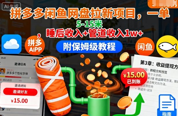 拼多多闲鱼网盘拉新项目,一单5-15米,睡后收入+管道收入1w+(附保姆级教程)插图 拼多多闲鱼网盘拉新项目,一单5-15米,睡后收入+管道收入1w+(附保姆级教程)