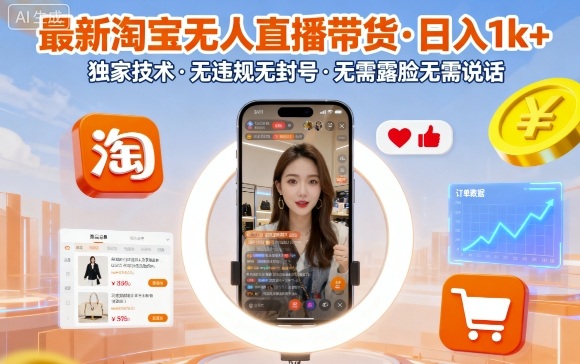 最新淘宝无人直播带货,日入1k+,独家技术,无违规无封号,无需露脸无需说话【揭秘】插图 最新淘宝无人直播带货,日入1k+,独家技术,无违规无封号,无需露脸无需说话【揭秘】