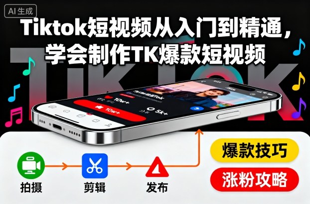 Tiktok短视频从入门到精通,学会制作TK爆款短视频插图 Tiktok短视频从入门到精通,学会制作TK爆款短视频