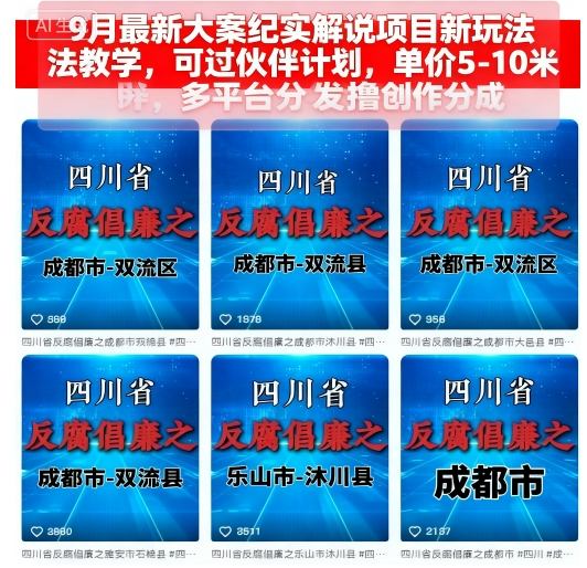 9月最新大案纪实解说项目新玩法教学,可过伙伴计划,单价5-10米,多平台分发撸创作分成插图 9月最新大案纪实解说项目新玩法教学,可过伙伴计划,单价5-10米,多平台分发撸创作分成