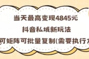 当天最高变现1k+，抖音私域新玩法，可矩阵可批量复制