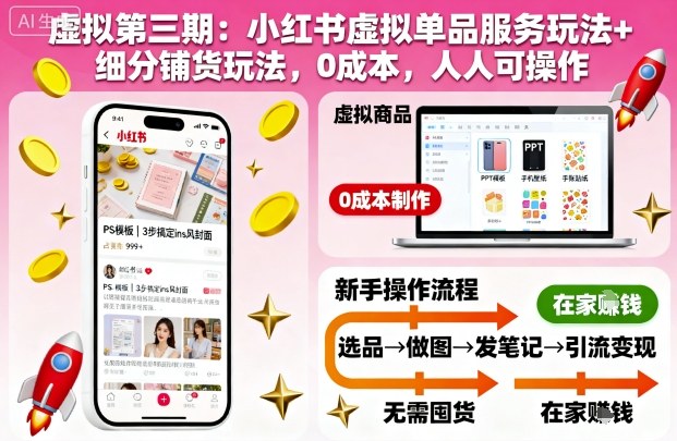 虚拟第三期:小红书虚拟单品服务玩法+细分铺货玩法,0成本,人人可操作插图 虚拟第三期:小红书虚拟单品服务玩法+细分铺货玩法,0成本,人人可操作