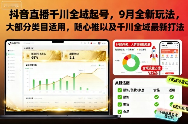 抖音直播千川全域起号,9月全新玩法,大部分类目适用,随心推以及千川全域最新打法插图 抖音直播千川全域起号,9月全新玩法,大部分类目适用,随心推以及千川全域最新打法