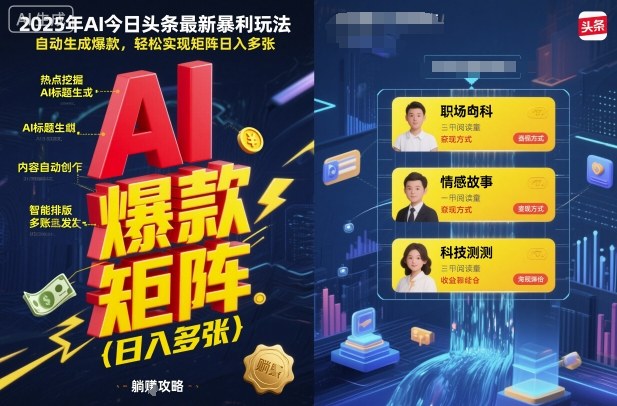 2025年AI今日头条最新暴利玩法,自动生成爆款,轻松实现矩阵日入多张插图 2025年AI今日头条最新暴利玩法,自动生成爆款,轻松实现矩阵日入多张