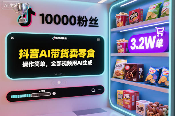 抖音AI带货卖零食,操作简单,全部视频用AI生成,一万粉丝,卖了3.2W单插图 抖音AI带货卖零食,操作简单,全部视频用AI生成,一万粉丝,卖了3.2W单