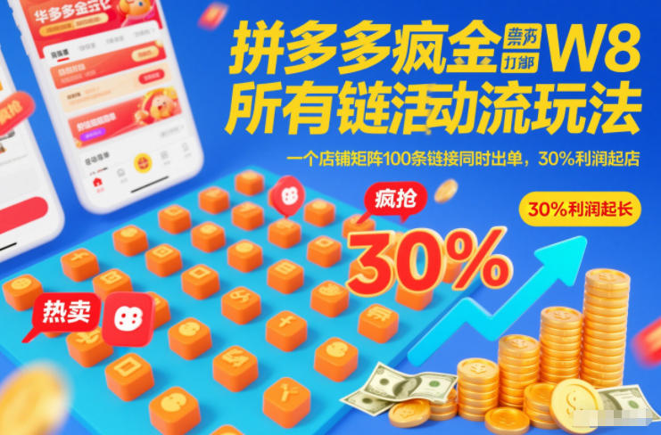 拼多多疯狂活动流玩法,所有链接全部打标,一个店铺矩阵100条链接同时出单,30%利润起店插图 拼多多疯狂活动流玩法,所有链接全部打标,一个店铺矩阵100条链接同时出单,30%利润起店