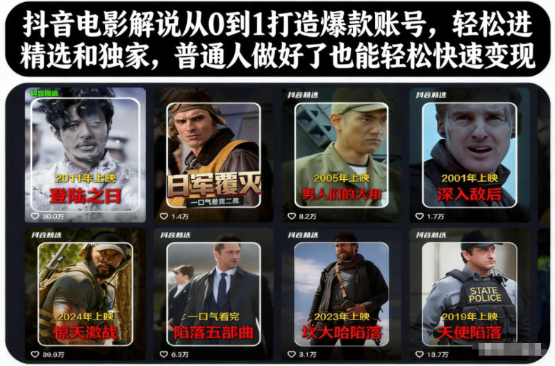 抖音电影解说从0到1打造爆款账号,轻松进精选和独家,普通人做好了也能轻松快速变现插图 抖音电影解说从0到1打造爆款账号,轻松进精选和独家,普通人做好了也能轻松快速变现