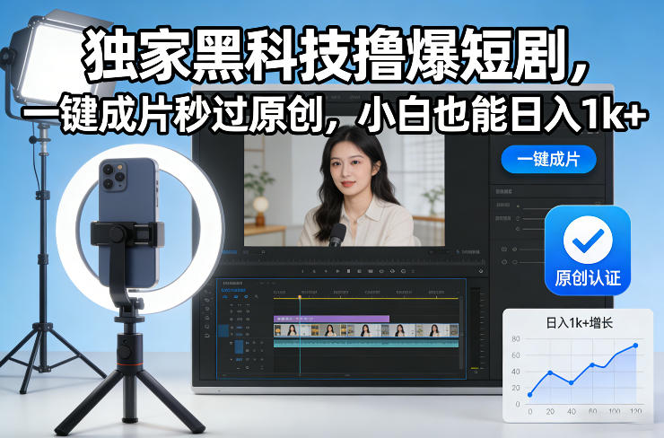 独家黑科技撸爆短剧,一键成片秒过原创,小白也能日入1k+【揭秘】插图 独家黑科技撸爆短剧,一键成片秒过原创,小白也能日入1k+【揭秘】