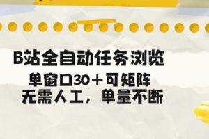 B站全自动任务浏览，单窗口30+可矩阵操作，无需人工单量不断【揭秘】