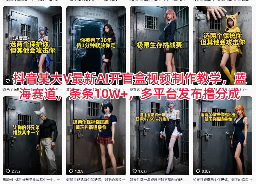 抖音某大V最新AI开盲盒视频制作教学,蓝海赛道,条条10W+,多平台发布撸分成插图 抖音某大V最新AI开盲盒视频制作教学,蓝海赛道,条条10W+,多平台发布撸分成