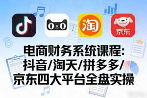 电商财务系统课程，覆盖抖音、淘天、拼多多、京东四大主流平台的全盘实操