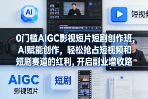 0门槛AIGC影视短片短剧创作班，AI赋能创作，轻松抢占短视频和短剧赛道的红利，开启副业增收路