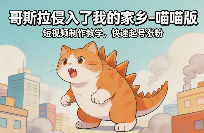哥斯拉侵入了我的家乡–喵喵版短视频制作教学,快速起号涨粉插图 哥斯拉侵入了我的家乡–喵喵版短视频制作教学,快速起号涨粉