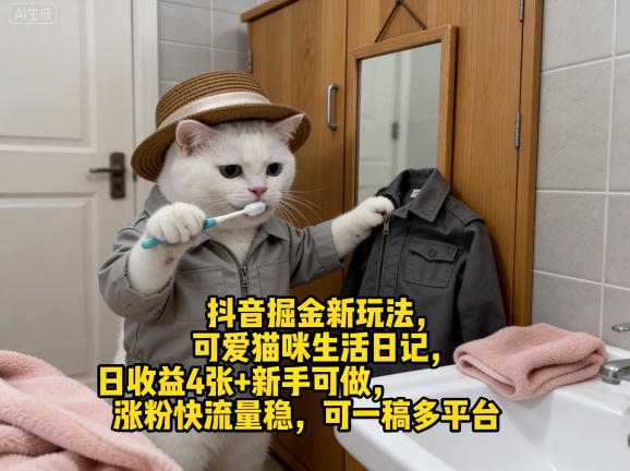 抖音掘金新玩法,可爱猫咪生活日记,日收益4张+新手可做,涨粉快流量稳,可一稿多平台插图 抖音掘金新玩法,可爱猫咪生活日记,日收益4张+新手可做,涨粉快流量稳,可一稿多平台