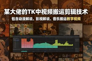 某大佬的TK中视频搬运剪辑技术，包含动漫解说、影视解说、音乐搬运教学视频
