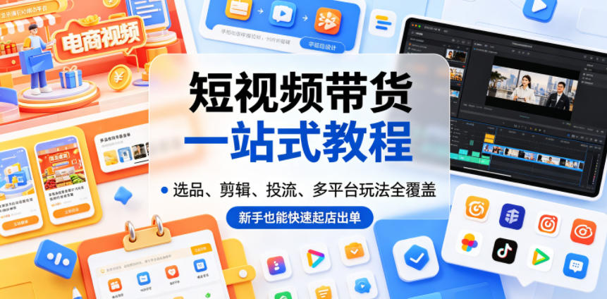 短视频带货一站式教程,选品、剪辑、投流、多平台玩法全覆盖,新手也能快速起店出单插图 短视频带货一站式教程,选品、剪辑、投流、多平台玩法全覆盖,新手也能快速起店出单
