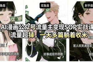 AI漫画公众号流量主变现SOP实战课，流量超猛，制作简单，一天多篇躺着收米