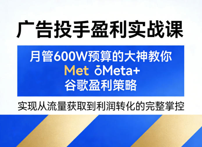 广告投手盈利实战课,月管600W预算的大神教你Meta+谷歌盈利策略,实现从流量获取到利润转化的完整掌控插图 广告投手盈利实战课,月管600W预算的大神教你Meta+谷歌盈利策略,实现从流量获取到利润转化的完整掌控
