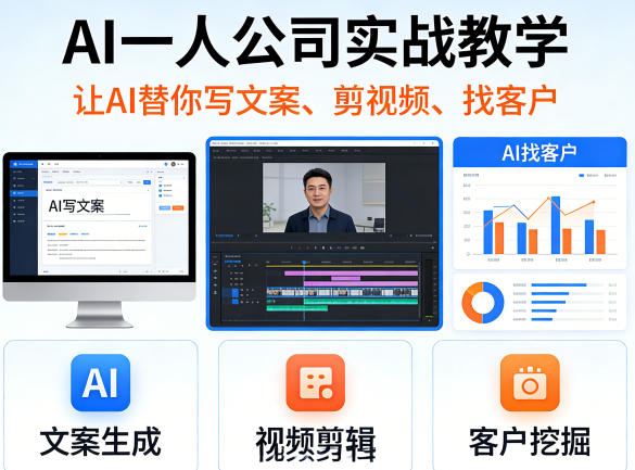 AI一人公司实战教学,让AI替你写文案、剪视频、找客户插图 AI一人公司实战教学,让AI替你写文案、剪视频、找客户