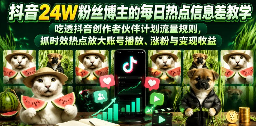 抖音24W粉丝博主的每日热点信息差教学,吃透创作者伙伴计划流量规则,抓时效热点放大账号播放、涨粉与变现收益插图 抖音24W粉丝博主的每日热点信息差教学,吃透创作者伙伴计划流量规则,抓时效热点放大账号播放、涨粉与变现收益