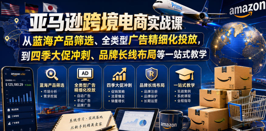 亚马逊跨境电商实战课,从蓝海产品筛选、全类型广告精细化投放,到四季大促冲刺、品牌长线布局等一站式教学(更新6月)插图 亚马逊跨境电商实战课,从蓝海产品筛选、全类型广告精细化投放,到四季大促冲刺、品牌长线布局等一站式教学(更新6月)