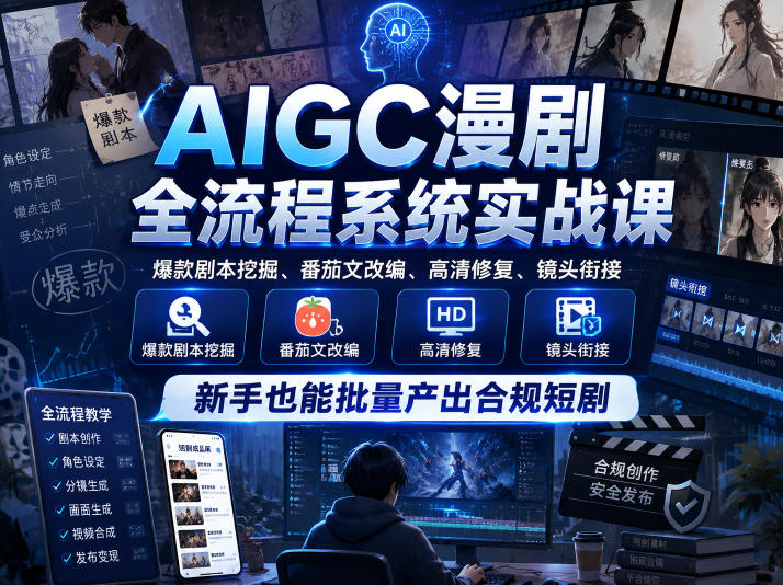 AIGC漫剧全流程系统实战课,爆款剧本挖掘、番茄文改编、高清修复、镜头衔接,新手也能批量产出合规短剧插图 AIGC漫剧全流程系统实战课,爆款剧本挖掘、番茄文改编、高清修复、镜头衔接,新手也能批量产出合规短剧