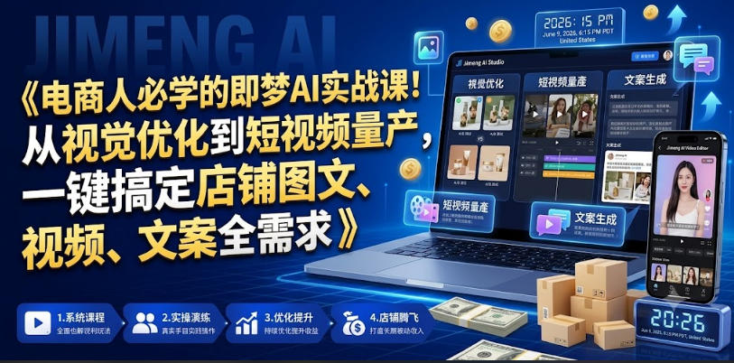 电商人必学的即梦AI实战课!从视觉优化到短视频量产,一键搞定店铺图文、视频、文案全需求插图 电商人必学的即梦AI实战课!从视觉优化到短视频量产,一键搞定店铺图文、视频、文案全需求