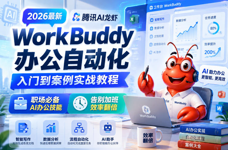 2026最新腾讯AI龙虾WorkBuddy办公自动化入门到案例实战教程,职场必备AI办公技能,告别加班,效率翻倍插图 2026最新腾讯AI龙虾WorkBuddy办公自动化入门到案例实战教程,职场必备AI办公技能,告别加班,效率翻倍