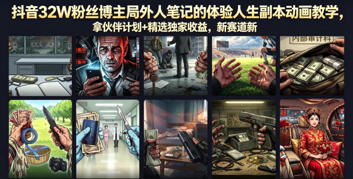 抖音32W粉丝博主局外人笔记的体验人生副本动画教学,拿伙伴计划+精选独家收益,新赛道新涨粉快【录制版】插图 抖音32W粉丝博主局外人笔记的体验人生副本动画教学,拿伙伴计划+精选独家收益,新赛道新涨粉快【录制版】