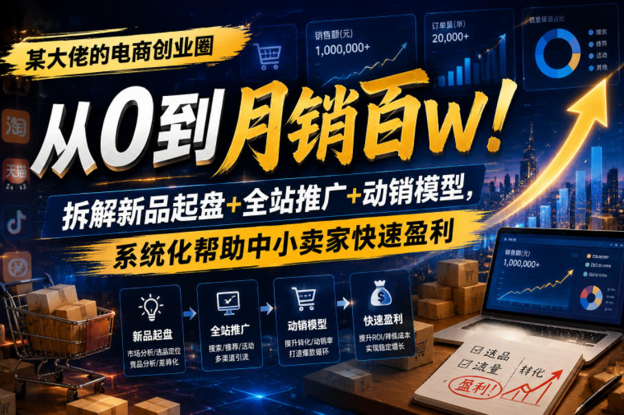 某大佬的电商创业圈从0到月销百W!拆解新品起盘+全站推广+动销模型,系统化帮助中小卖家快速盈利插图 某大佬的电商创业圈从0到月销百W!拆解新品起盘+全站推广+动销模型,系统化帮助中小卖家快速盈利