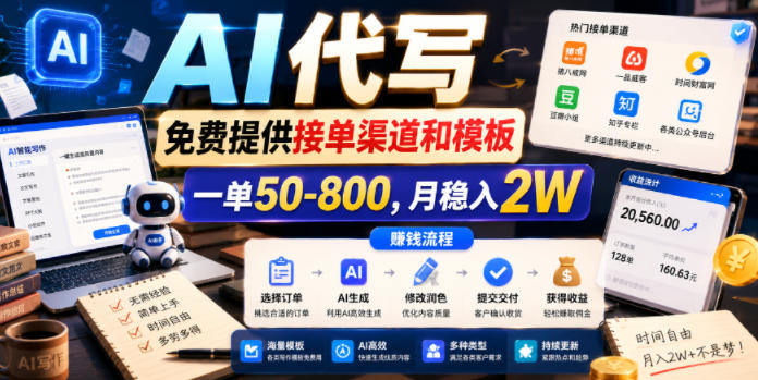 AI代写,免费提供接单渠道和模板,一单50-800,月稳入2W【揭秘】插图 AI代写,免费提供接单渠道和模板,一单50-800,月稳入2W【揭秘】