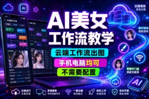 AI美女工作流教学，云端工作流出图，手机电脑均可，不需要配置，快速起号涨粉